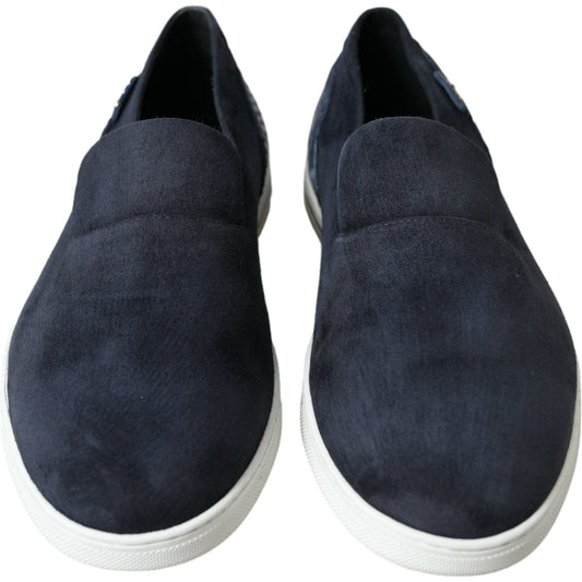 Elegant Blue Suede Leather Loafers Dolce & Gabbana