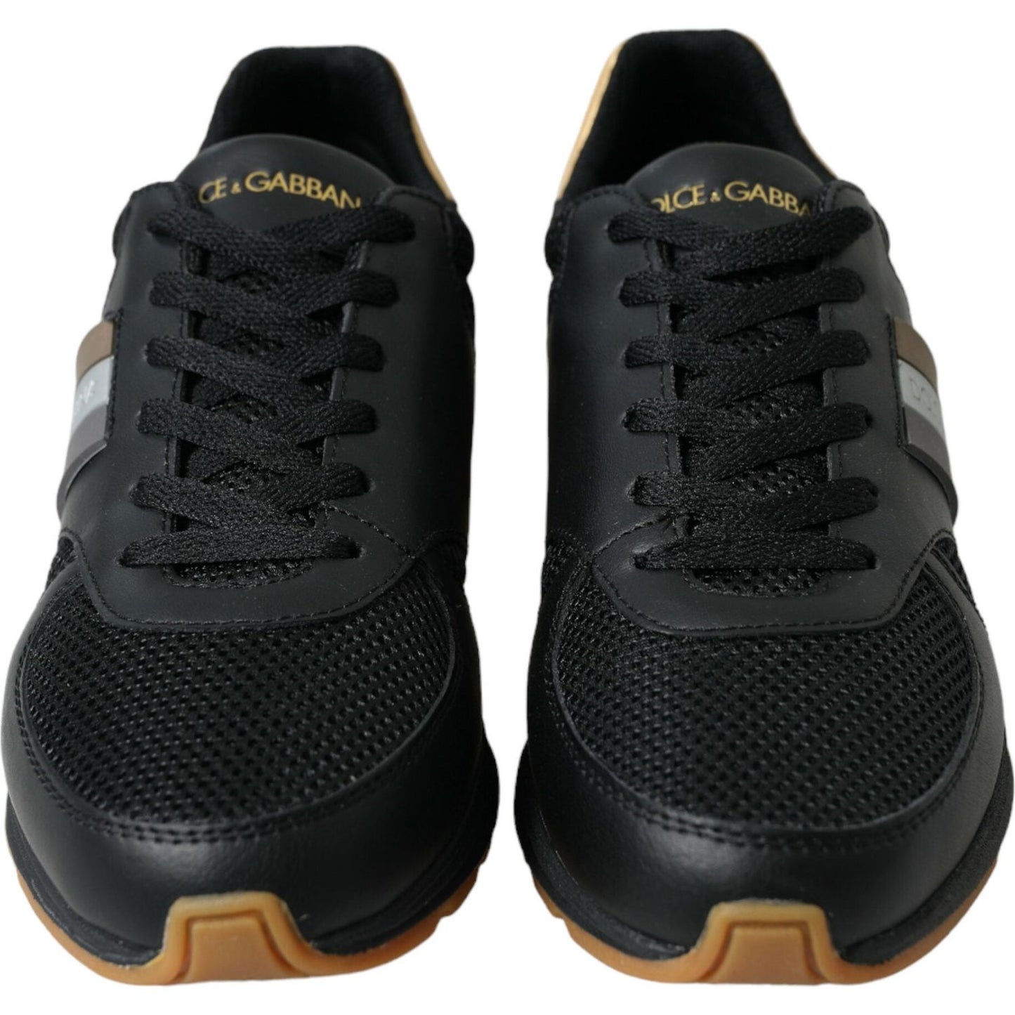Dolce & Gabbana | Elegant Low Top Leather Trainers - Black & Gold| McRichard Designer Brands   