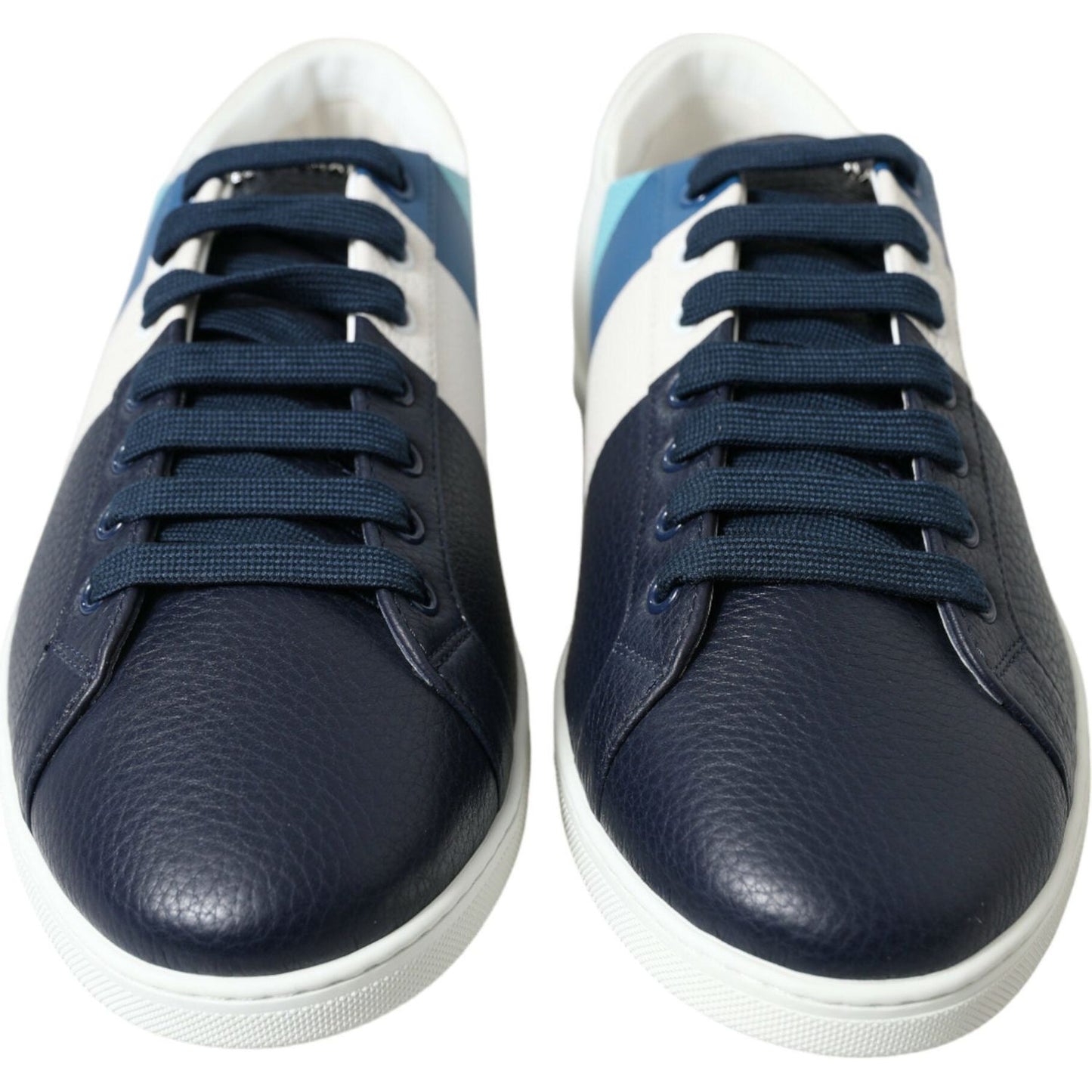 Dolce & Gabbana | Elegant White and Blue Leather Sneakers| McRichard Designer Brands   