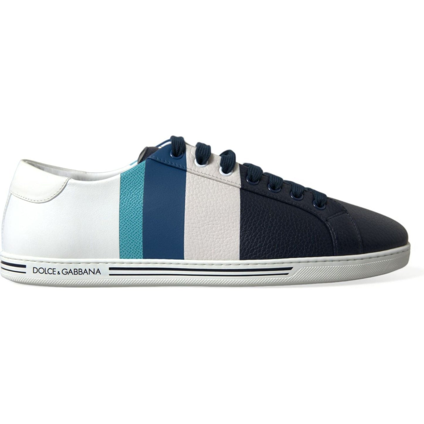 Dolce & Gabbana | Elegant White and Blue Leather Sneakers| McRichard Designer Brands   