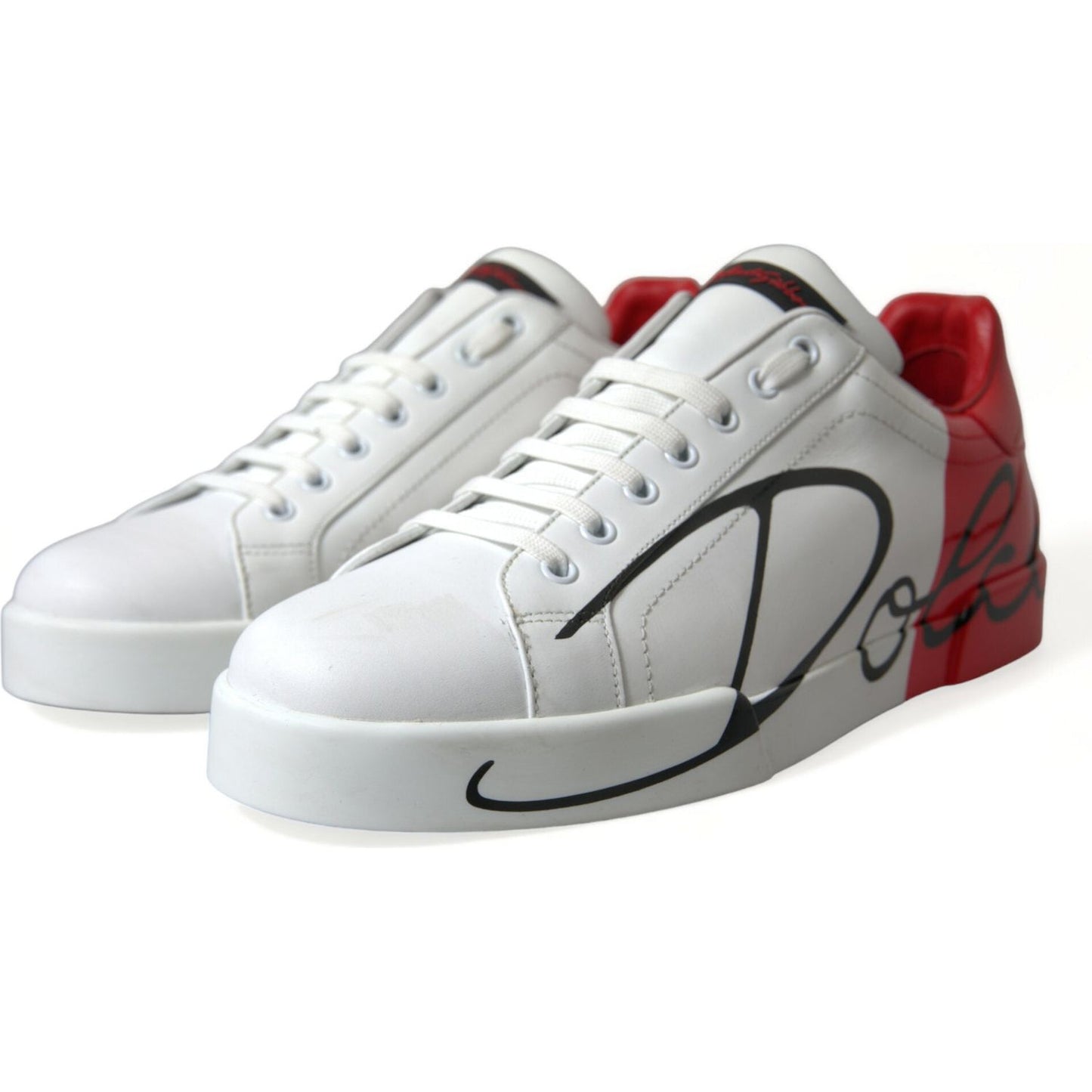 Dolce & Gabbana | Elegant White and Red Calfskin Sneakers| McRichard Designer Brands   