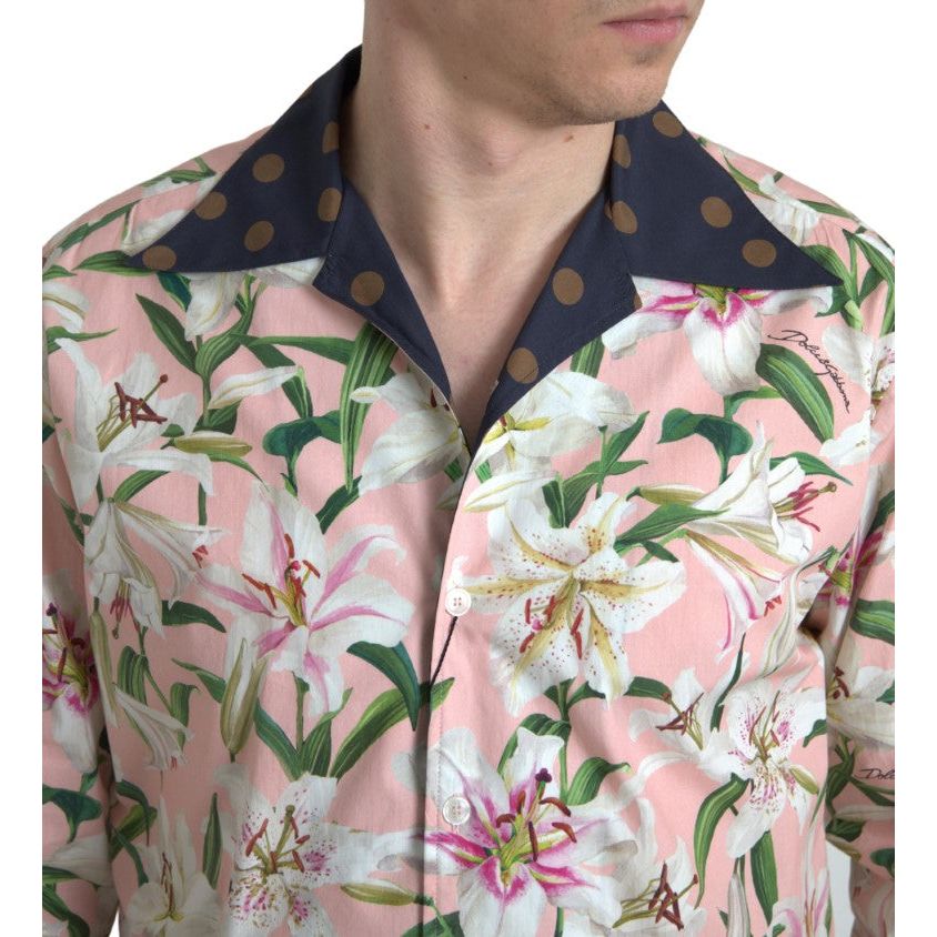 Dolce & Gabbana Elegant Slim Fit Pink Casual Shirt cotton-polka-dot-lily-print-collared-shirt