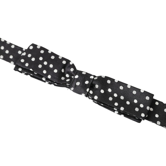 Elegant Black Silk Bow Tie with Logo Detail Dolce & Gabbana
