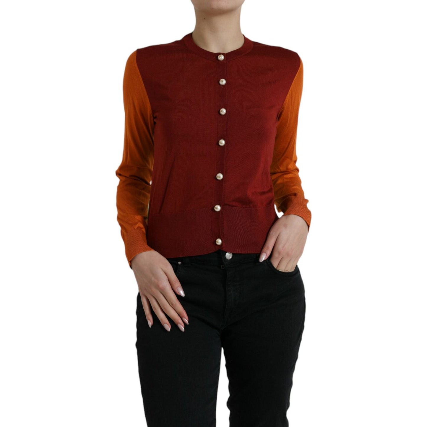 Dolce & Gabbana | Elegant Silk Cardigan Sweater in Vibrant Tones| McRichard Designer Brands   