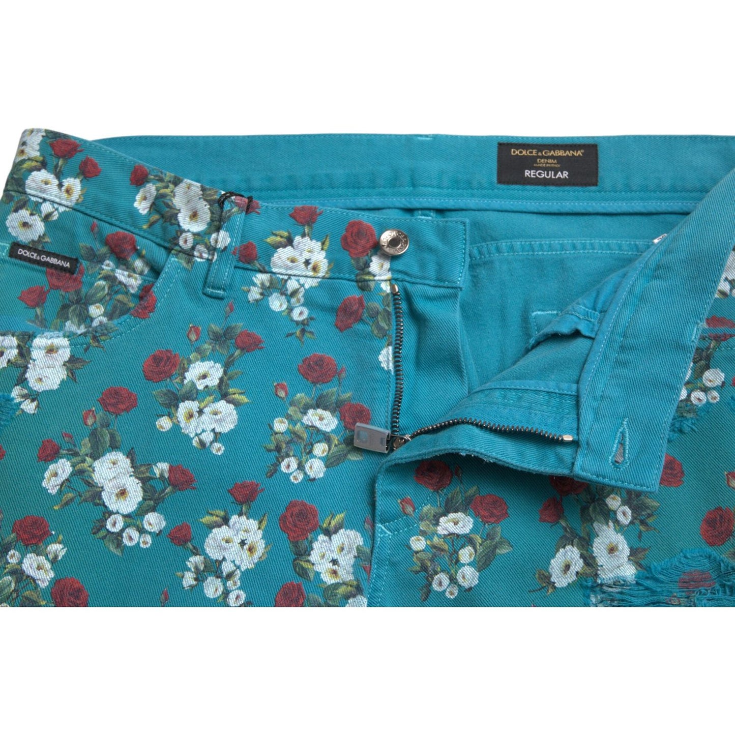 Dolce & Gabbana Chic Floral Skinny Denim Jeans blue-floral-print-skinny-cotton-denim-pants