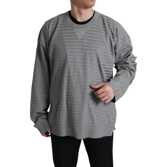Dolce & Gabbana | Gray Crewneck Pullover Silk Top Sweater| McRichard Designer Brands   
