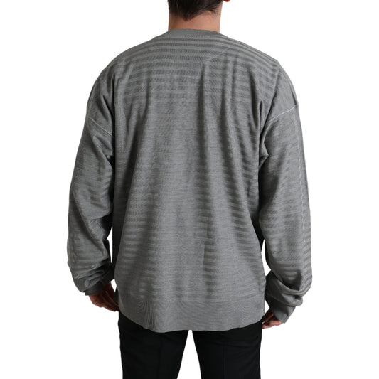Dolce & Gabbana | Gray Crewneck Pullover Silk Top Sweater| McRichard Designer Brands   
