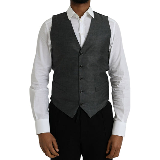 Dolce & Gabbana Gray Wool Formal Dress Waistcoat Vest gray-wool-formal-dress-waistcoat-vest