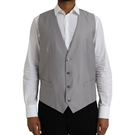 Dolce & Gabbana Light Gray Wool Formal Dress Waistcoat Vest light-gray-wool-formal-dress-waistcoat-vest