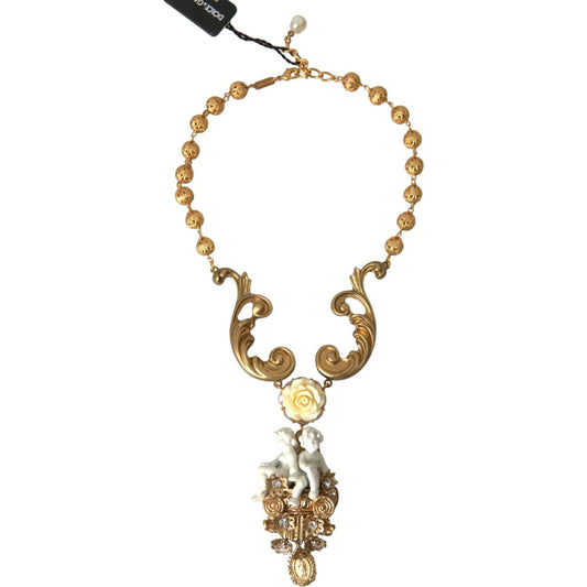 Gold Brass Angel Floral Beaded Embellished Necklace Dolce & Gabbana