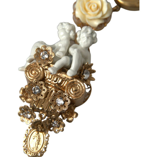 Gold Brass Angel Floral Beaded Embellished Necklace Dolce & Gabbana