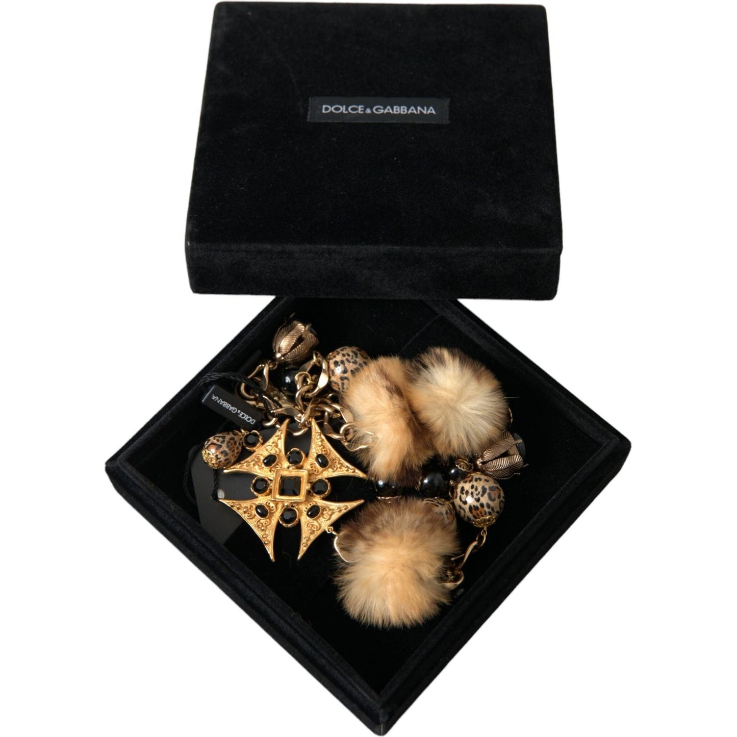 Gold Black Crystals Lapin Fur Filigree Chocker Necklace Dolce & Gabbana