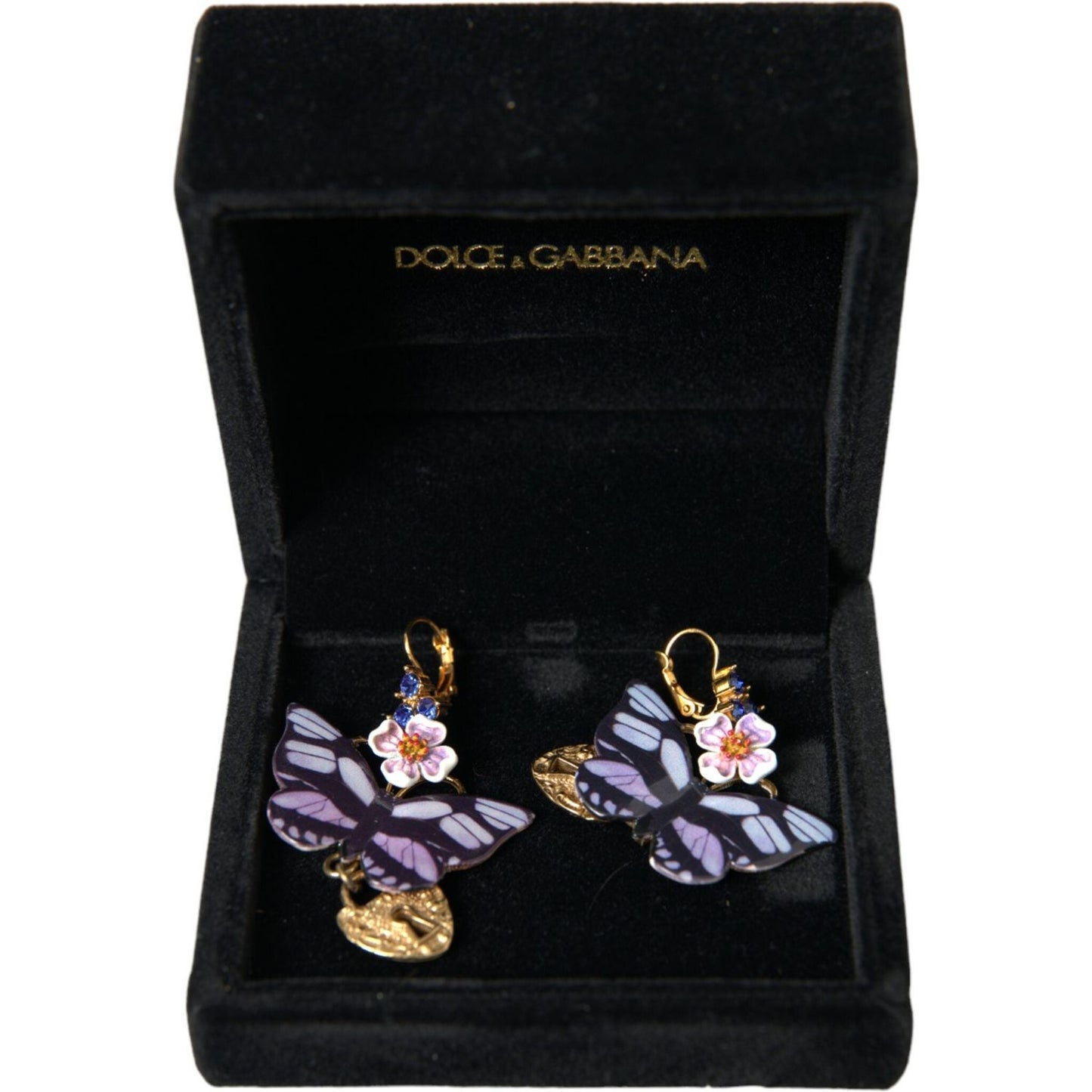 Gold Purple Crystal Butterfly Heart Locket Earrings Dolce & Gabbana