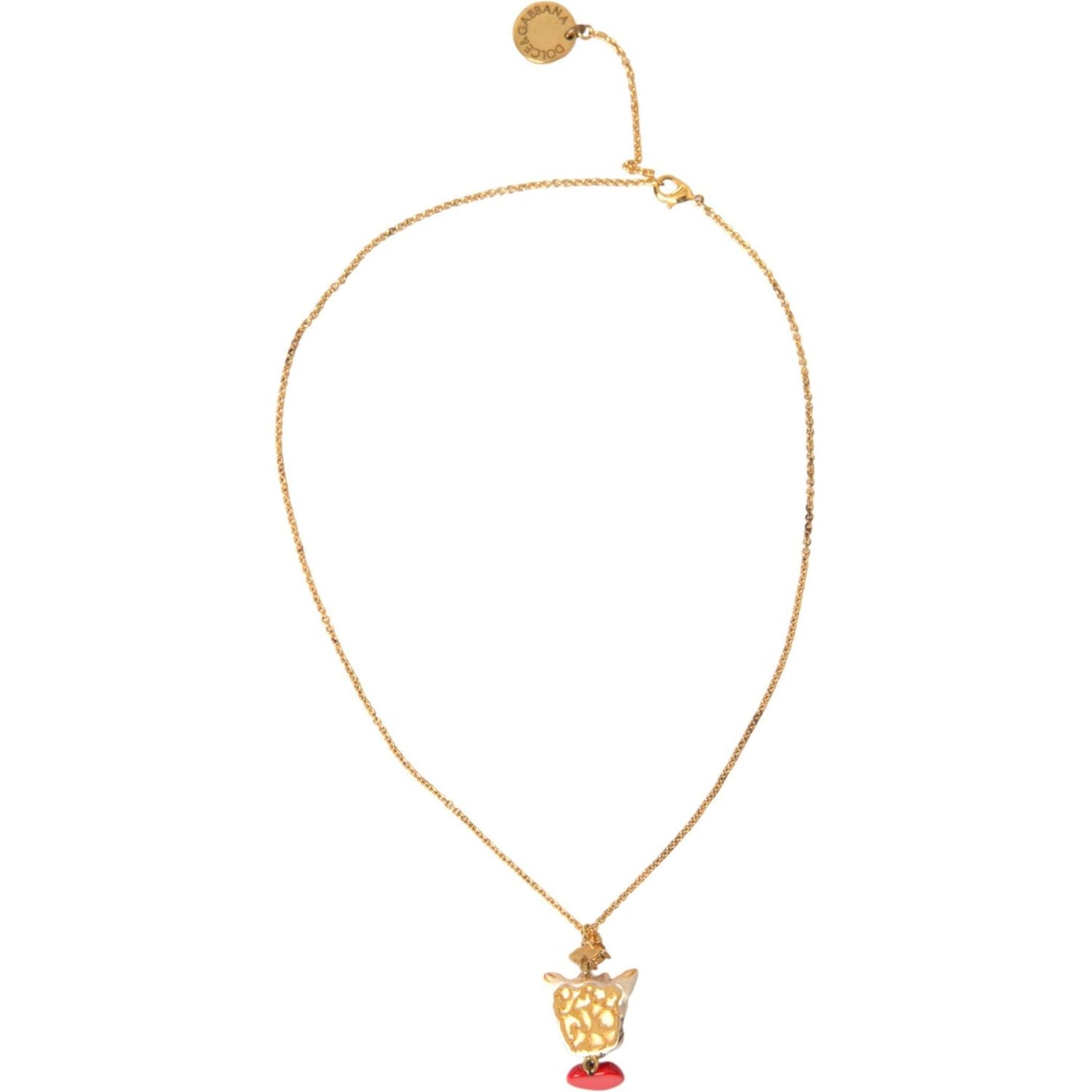 Gold Brass Chain Dog Heart Pendant Charm Necklace Dolce & Gabbana