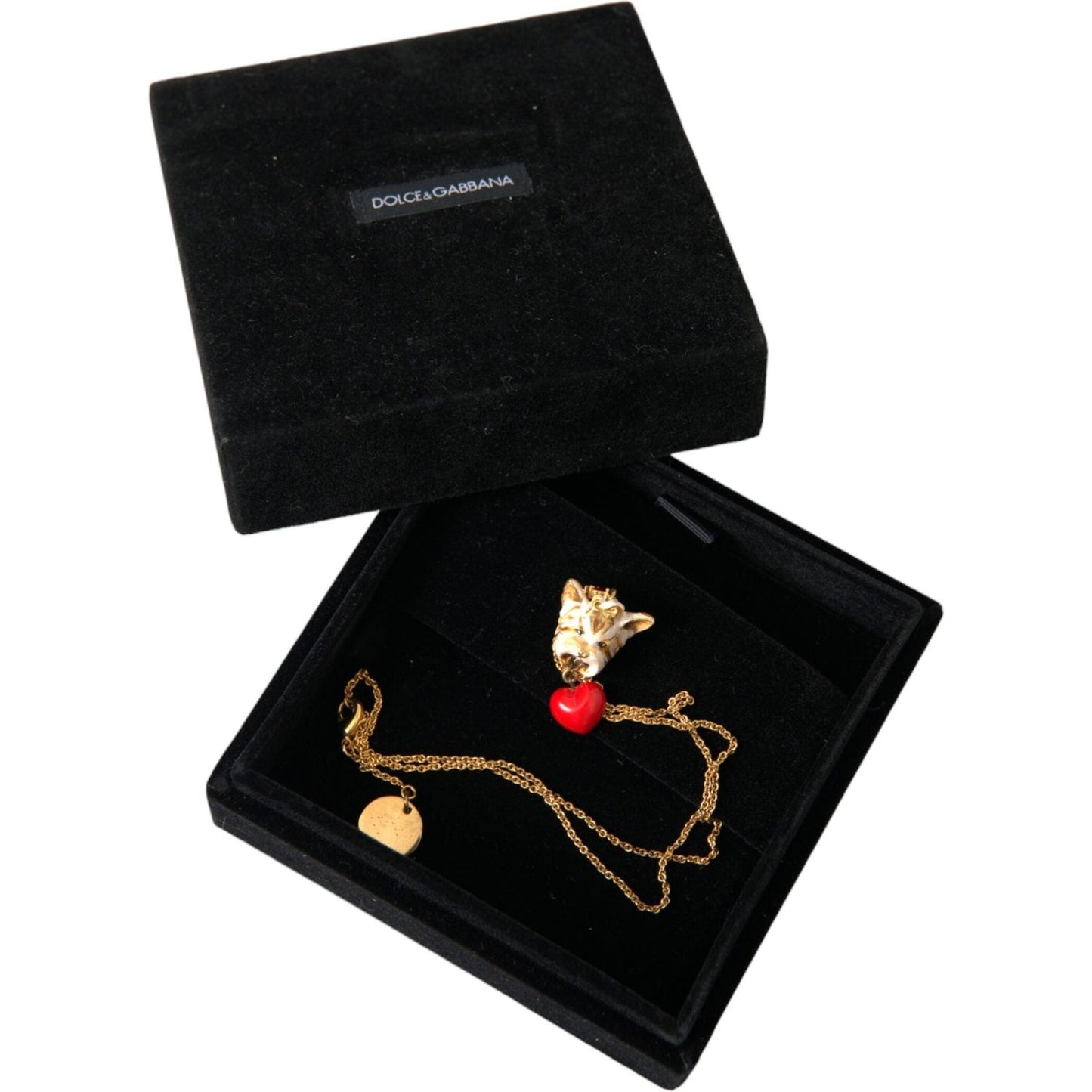 Gold Brass Chain Dog Heart Pendant Charm Necklace Dolce & Gabbana