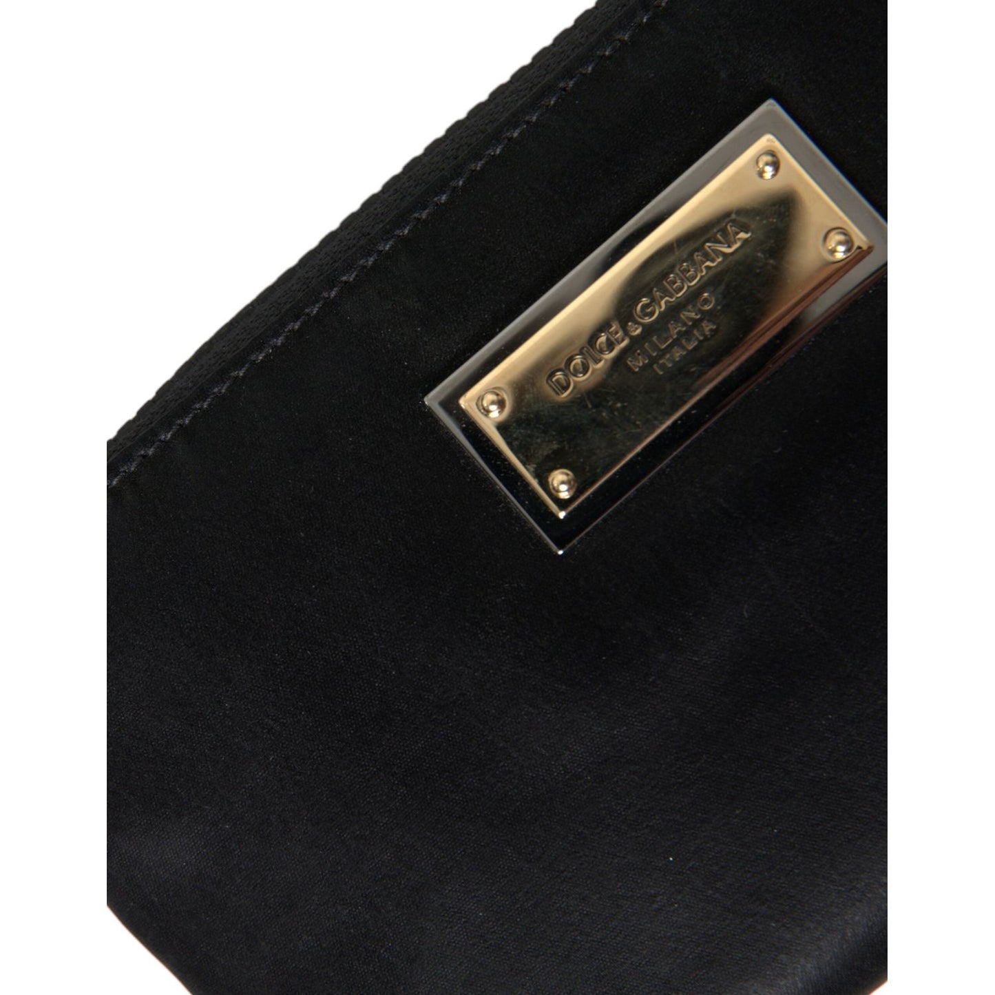 Dolce & Gabbana Elegant Black Nylon & Leather Pouch black-nylon-logo-plaque-keyring-pouch-clutch-bag