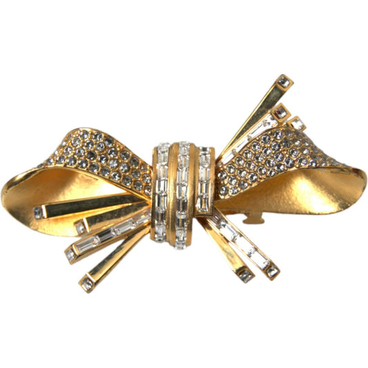 Gold Tone Brass Bow Crystal Women Hair Clip