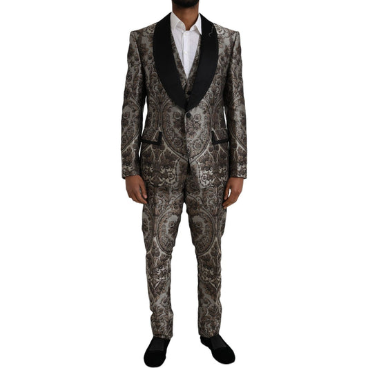 Dolce & Gabbana Brown Floral Jacquard Formal 3 Piece Suit brown-floral-jacquard-formal-3-piece-suit