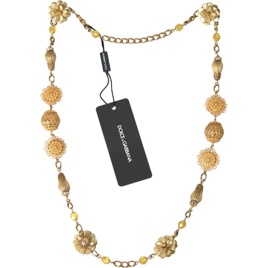 Crystal Flower Filigree Gold Brass Statement Necklace Dolce & Gabbana