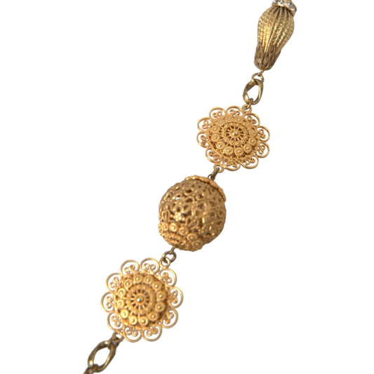 Crystal Flower Filigree Gold Brass Statement Necklace