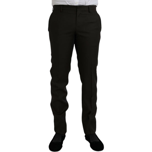 Dolce & Gabbana Dark Brown Wool Slim Fit Formal Pants dark-brown-wool-slim-fit-formal-pants