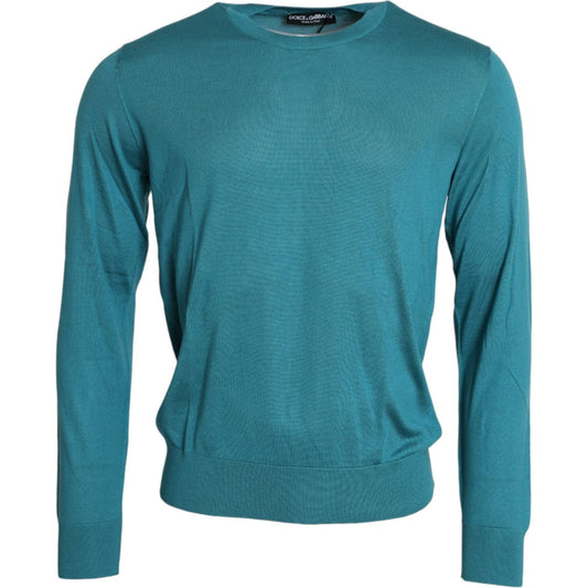 Dolce & Gabbana | Blue Silk Crew Neck Pullover Sweater| McRichard Designer Brands   