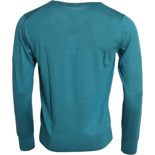 Dolce & Gabbana | Blue Silk Crew Neck Pullover Sweater| McRichard Designer Brands   