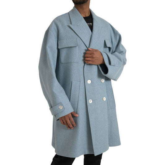 Blue Double Breasted Trench Coat Jacket
