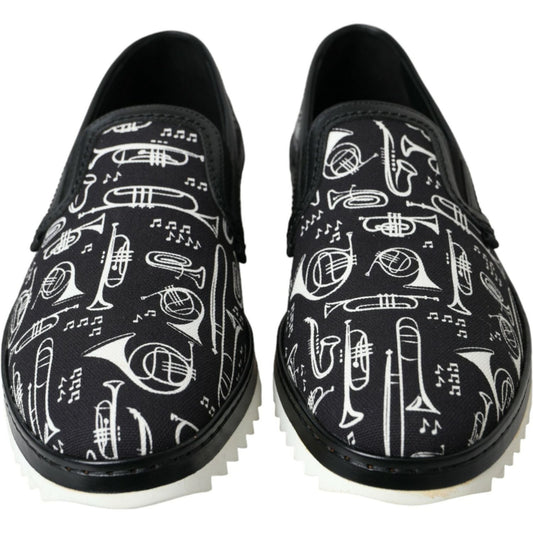 Black Instrument Print Slip On Loafers Shoes Dolce & Gabbana