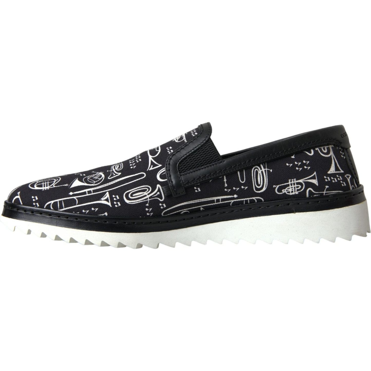 Dolce & Gabbana Black Instrument Print Slip On Loafers Shoes black-instrument-print-slip-on-loafers-shoes