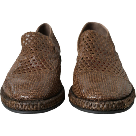Brown Woven Leather Loafers Casual Shoes Dolce & Gabbana