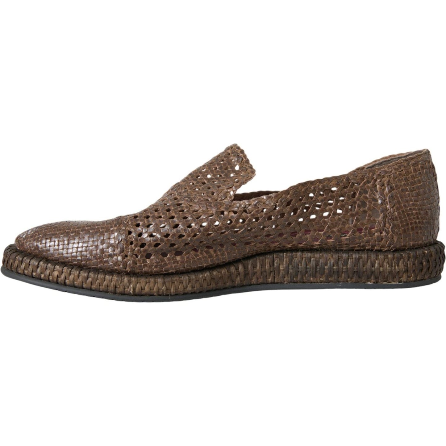Dolce & Gabbana Brown Woven Leather Loafers Casual Shoes brown-woven-leather-loafers-casual-shoes