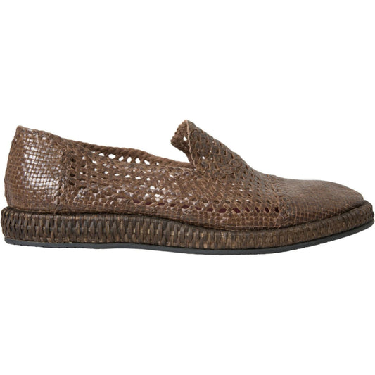 Brown Woven Leather Loafers Casual Shoes Dolce & Gabbana