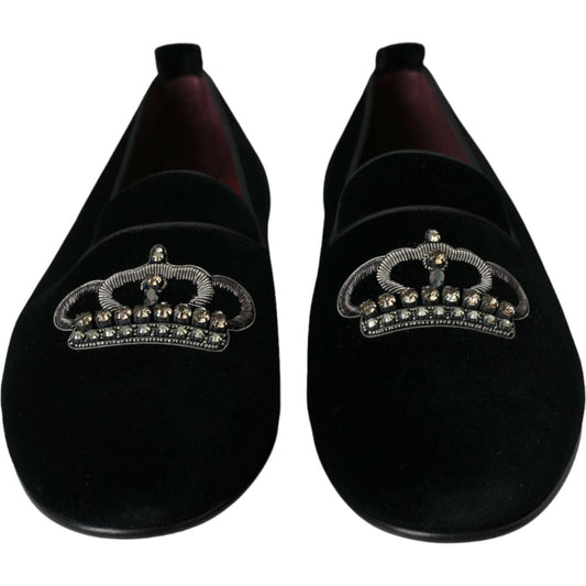Black Velvet Crystal Crown Men Loafers Shoes Dolce & Gabbana