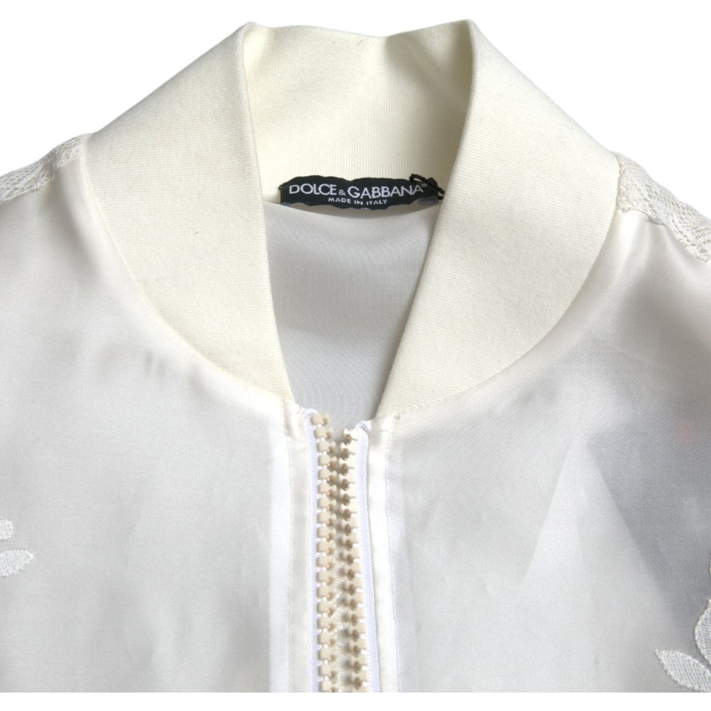 Dolce & Gabbana Elegant White Silk Bomber Jacket elegant-white-silk-bomber-jacket