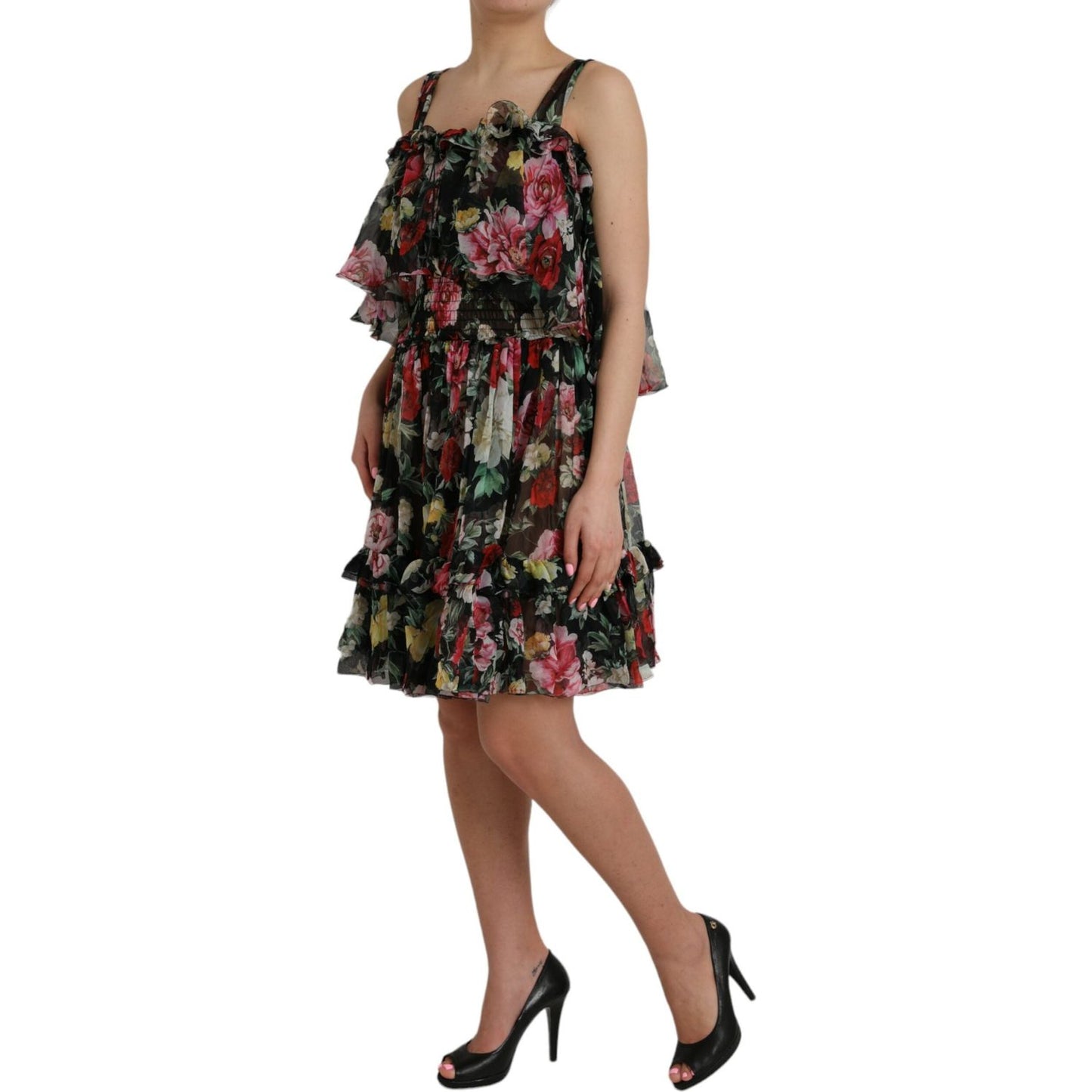Dolce & Gabbana Black Floral Silk A-line Sleeveless Dress black-floral-silk-a-line-sleeveless-dress
