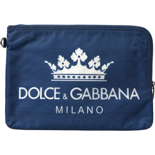 Dolce & Gabbana | Elegant Blue Nylon Zipped Clutch| McRichard Designer Brands   