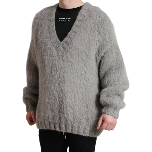 Dolce & Gabbana | Elegant Grey V-Neck Alpaca Blend Sweater| McRichard Designer Brands   