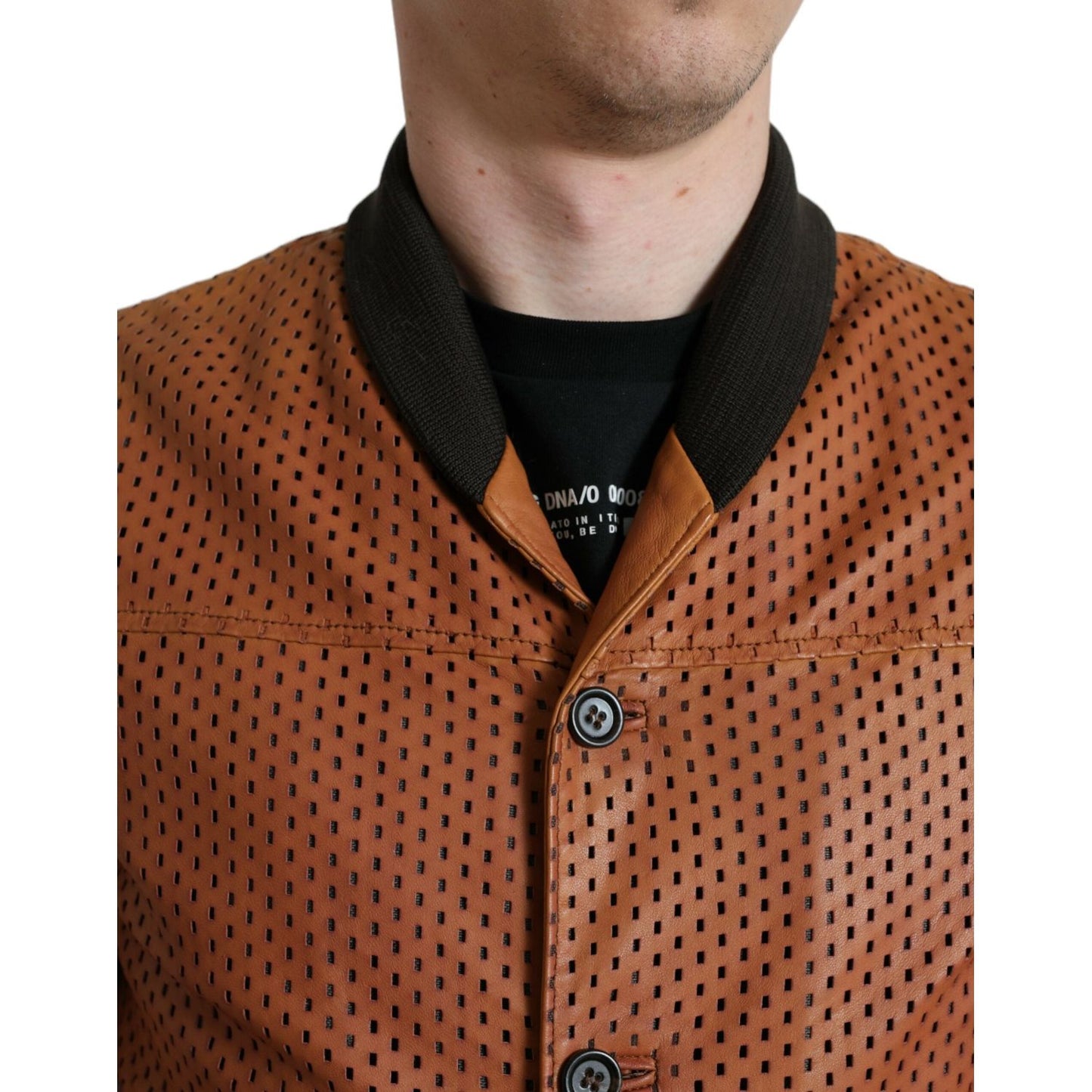 Dolce & Gabbana Elegant Leather Perforated Bomber Jacket brown-lambskin-leather-perforated-jacket