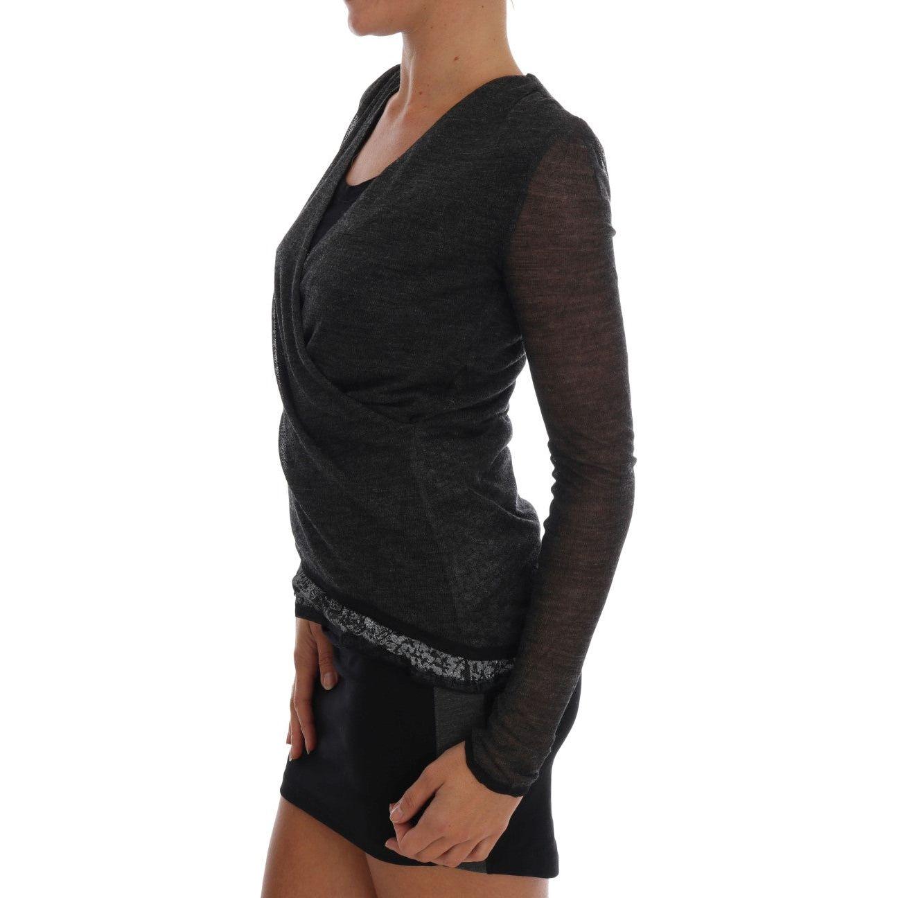 بلوزة بأكمام دانتيل رمادية أنيقة من إيرمانو شيرفينو