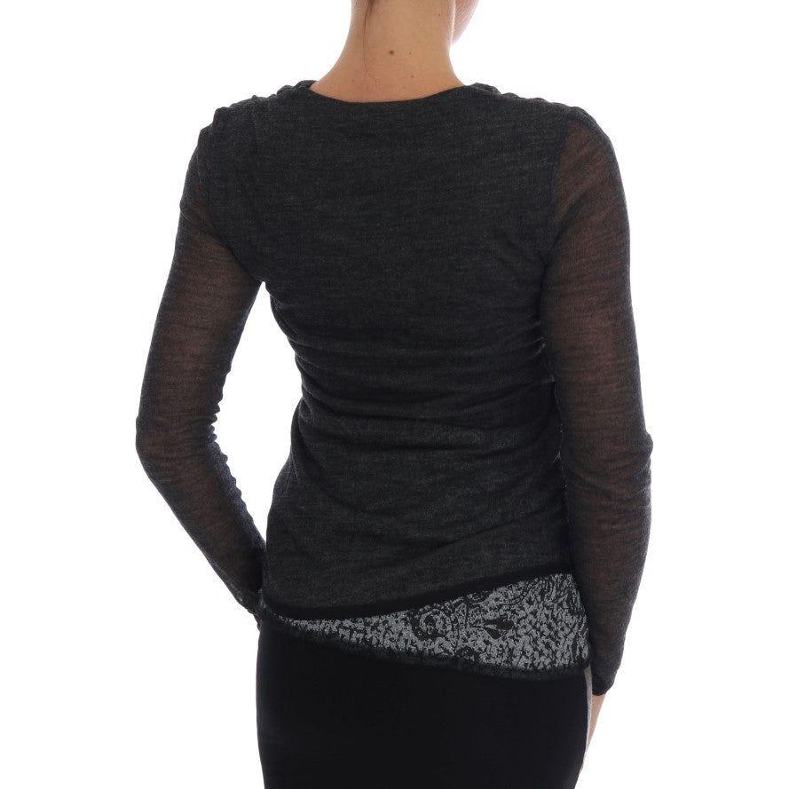 بلوزة بأكمام دانتيل رمادية أنيقة من إيرمانو شيرفينو