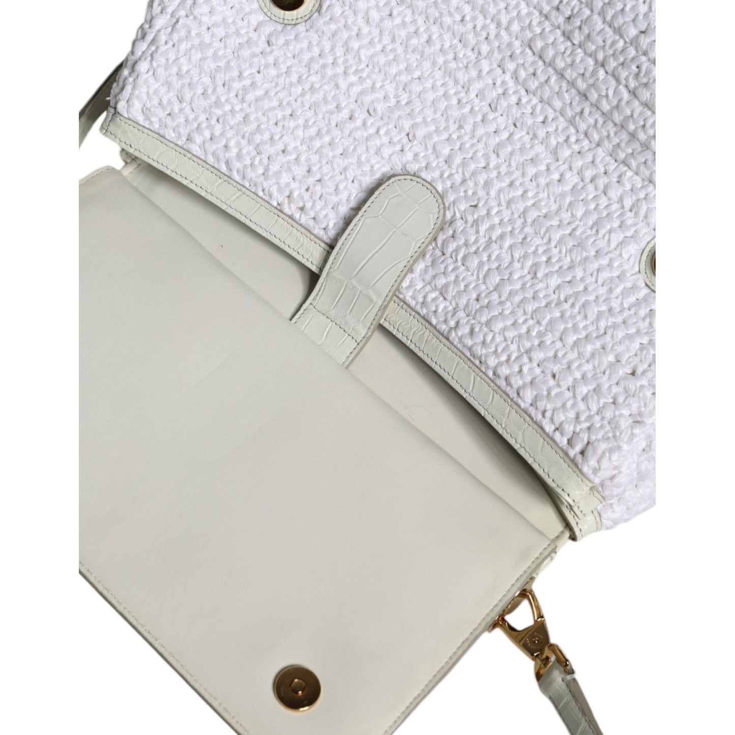 Dolce & Gabbana White Rafia Leather Top Handle Crossbody Bag Dolce & Gabbana