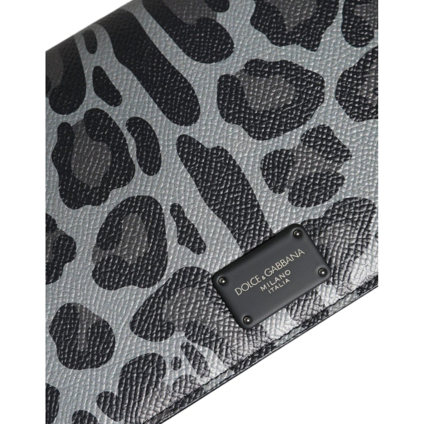 Dolce & Gabbana Black Gray Leopard Leather Bifold Card Slot Crossbody Bag
