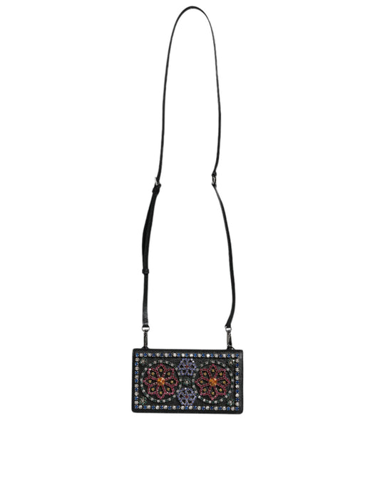 Dolce & Gabbana Black Leather Crystal Shoulder Crossbody Clutch Bag Dolce & Gabbana