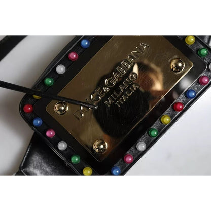 Dolce & Gabbana Black Leather LED Logo Belt Waist Fanny Pack Bag