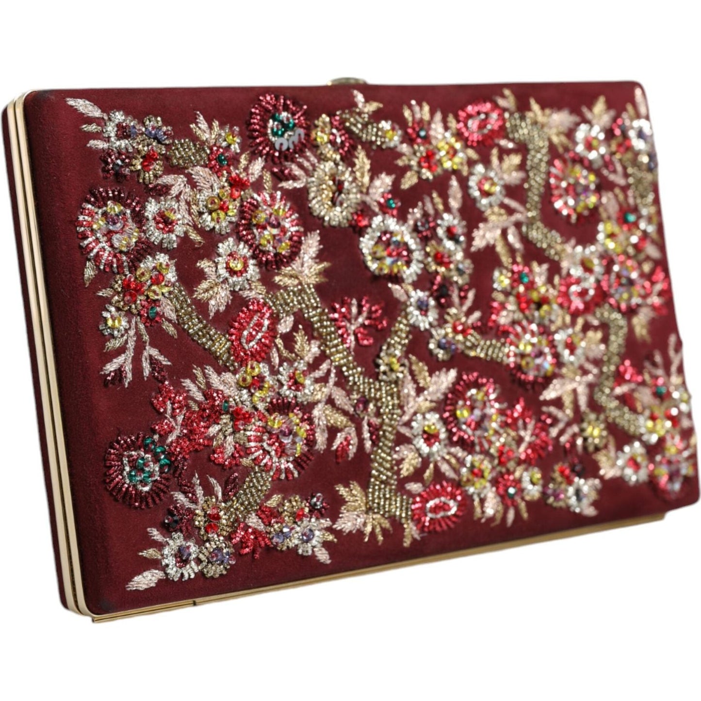 Dolce & Gabbana Bordeaux Velvet Gold Frame Clutch Evening Bag Dolce & Gabbana