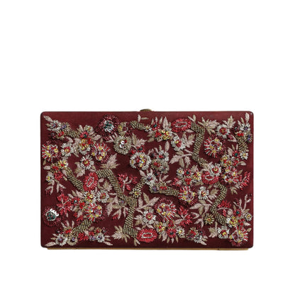 Dolce & Gabbana Bordeaux Velvet Gold Frame Clutch Evening Bag