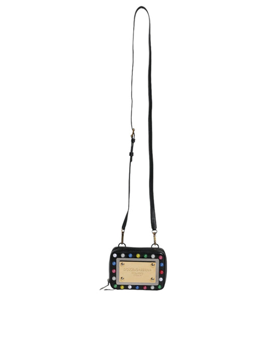 Dolce & Gabbana Black Leather LED Logo Shoulder Crossbody Bag Dolce & Gabbana