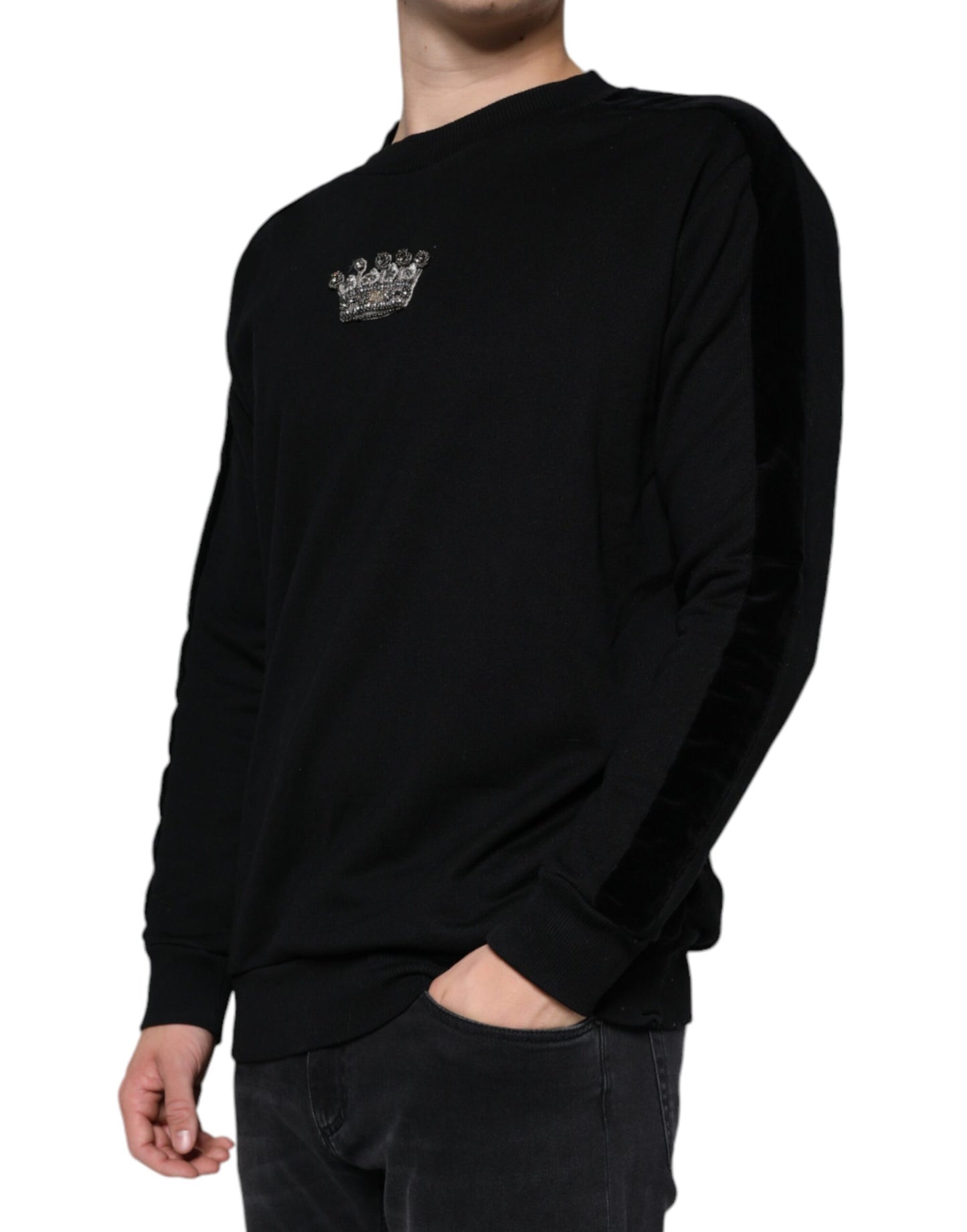 Dolce & Gabbana Black Cotton Crown Pullover Sweatshirt Sweater