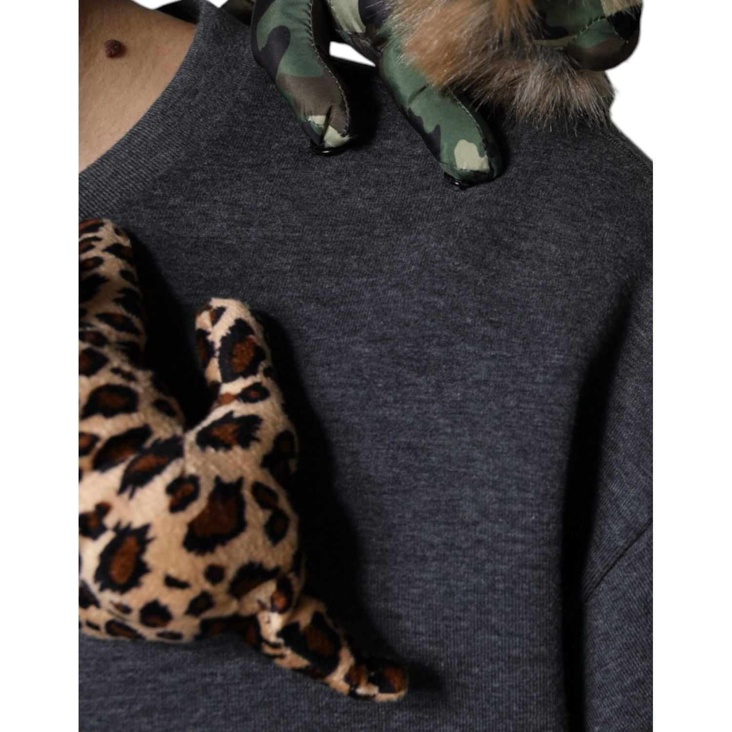 Dolce & Gabbana Gray Camouflage Animal Stuff Cotton T-shirt